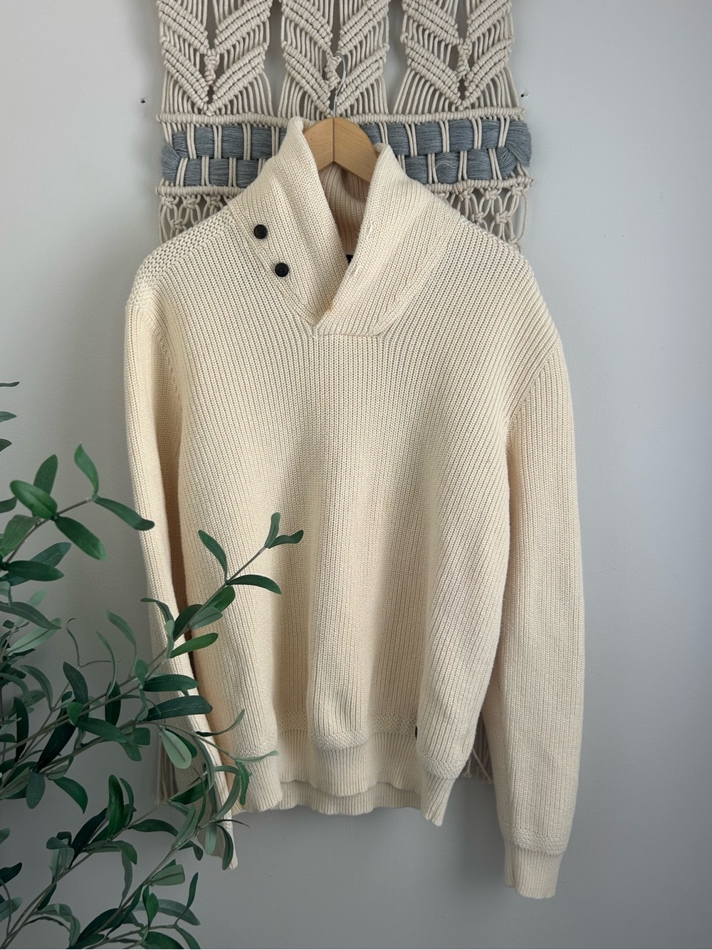 Polo by Ralph Lauren Cream Men's Button-Neck Knit Sweater